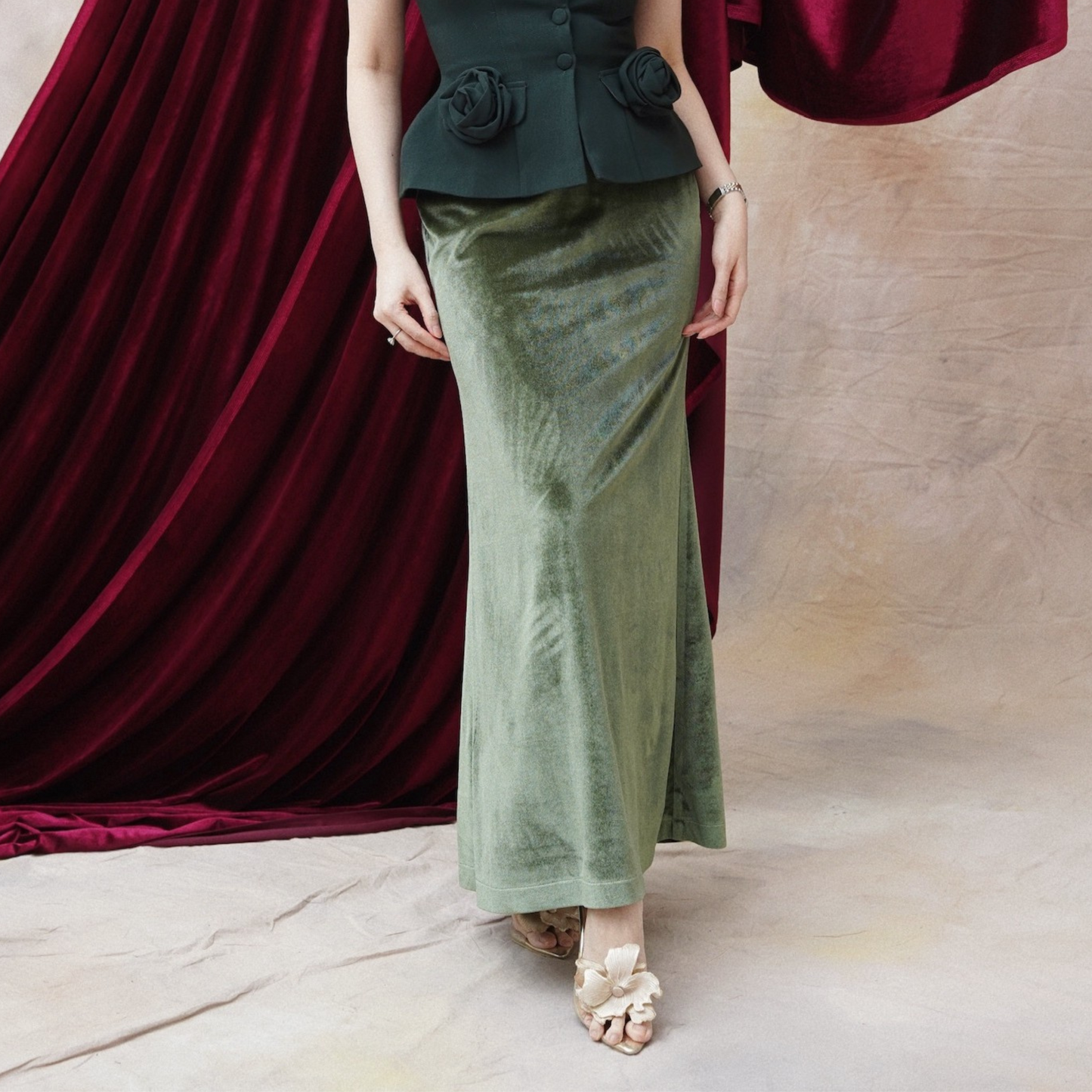 Pavia Maxi Skirt Jade Velvet - VF