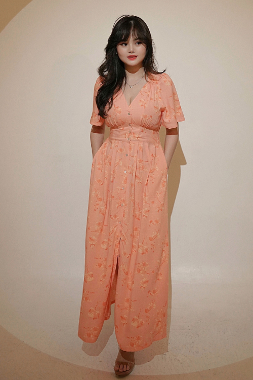 Majorka Dress Peach Floral - VF