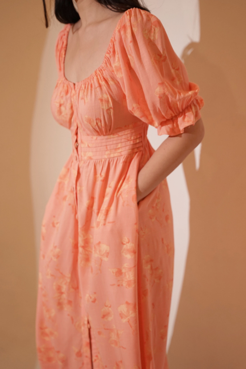 Rosette Dress Peach Floral - VF