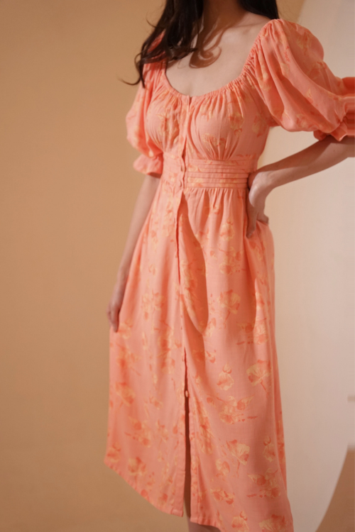 Rosette Dress Peach Floral - VF