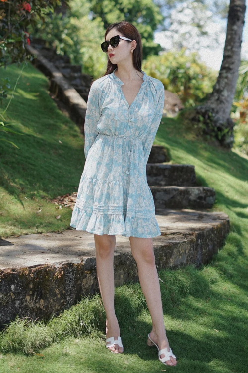Soleil Dress Blue Magnolia Print - VF