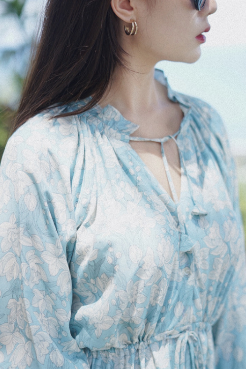 Soleil Dress Blue Magnolia Print - VF