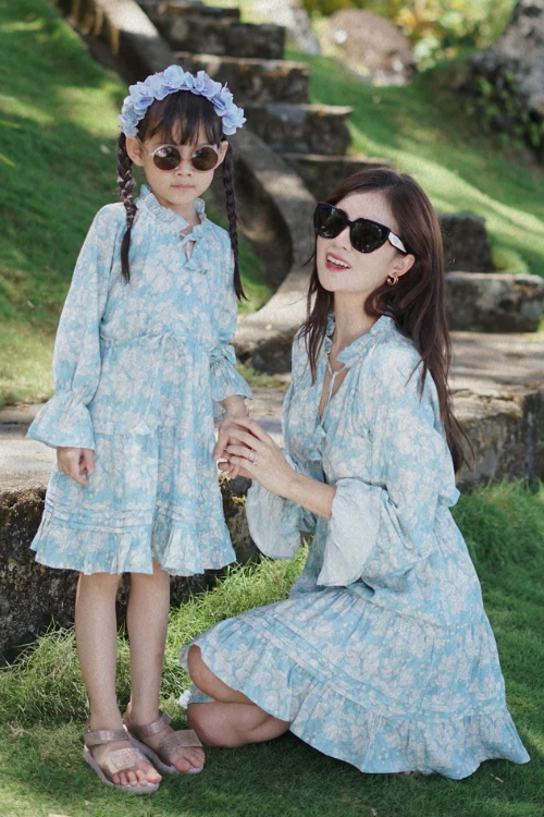 Soleil Dress Set Blue Magnolia Print (PO ready 9-22 Mei) - VB