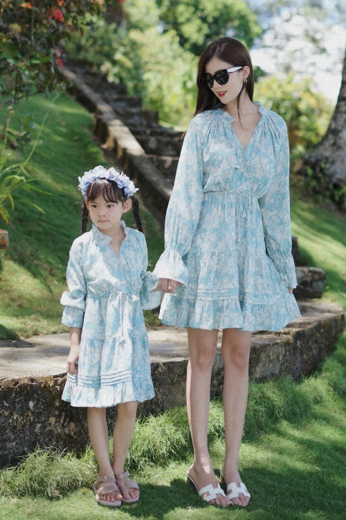 Soleil Dress Set Blue Magnolia Print (PO ready 9-22 Mei) - VB