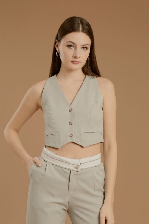 Inka Crop Vest Sage  - VF