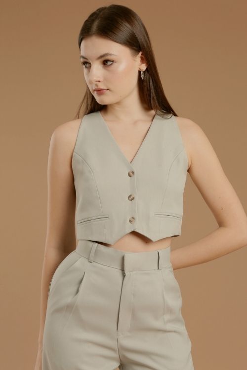Inka Crop Vest Sage  - VF
