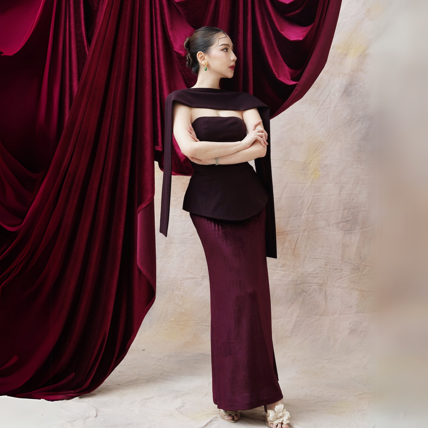 Pavia Maxi Skirt Burgundy Velvet - VF
