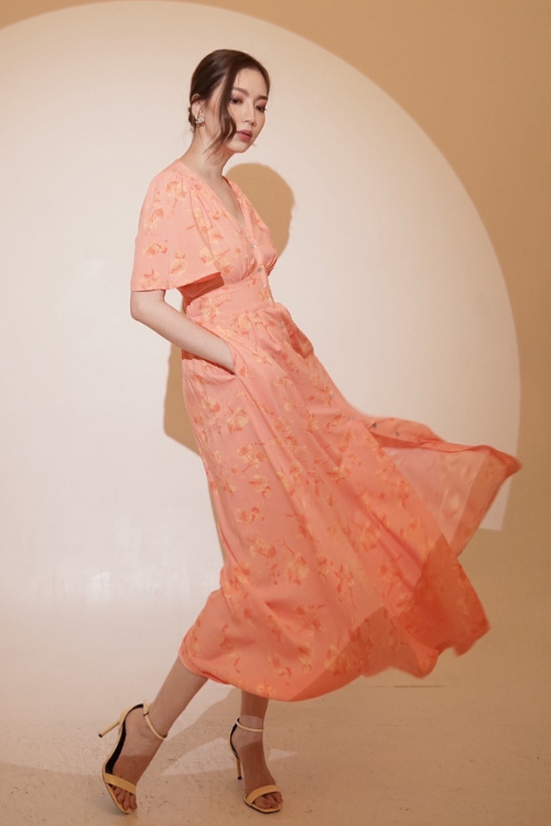 Majorka Dress Peach Floral - VF