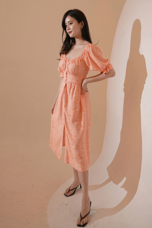 Rosette Dress Peach Floral - VF
