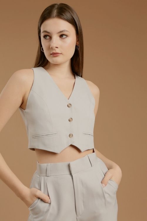 Inka Crop Vest Shell Grey  - VF